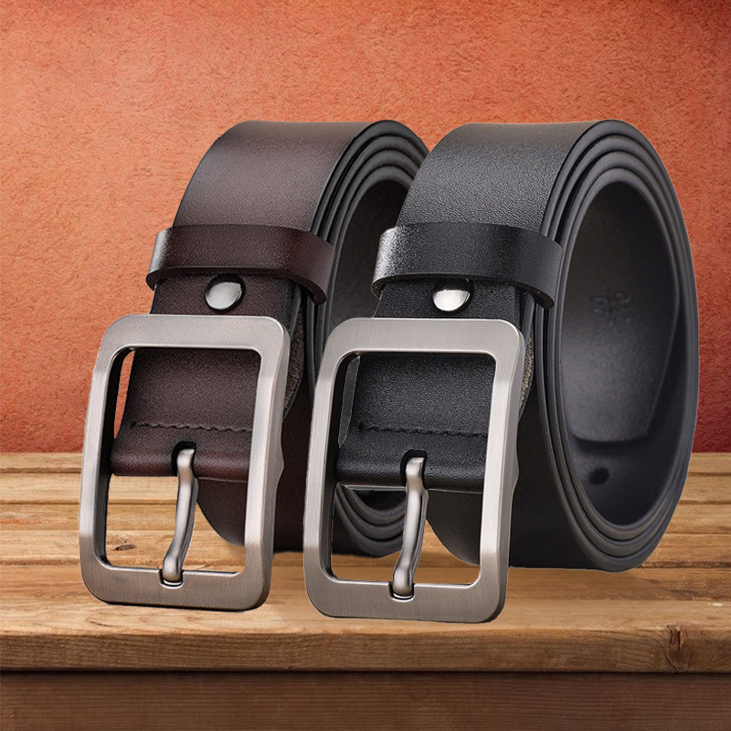 Retro todo fósforo aleación pin hebilla cinturón de dos capas de piel de vaca de cuero simple cinturón de negocios pantalones casuales cinturón al por mayor