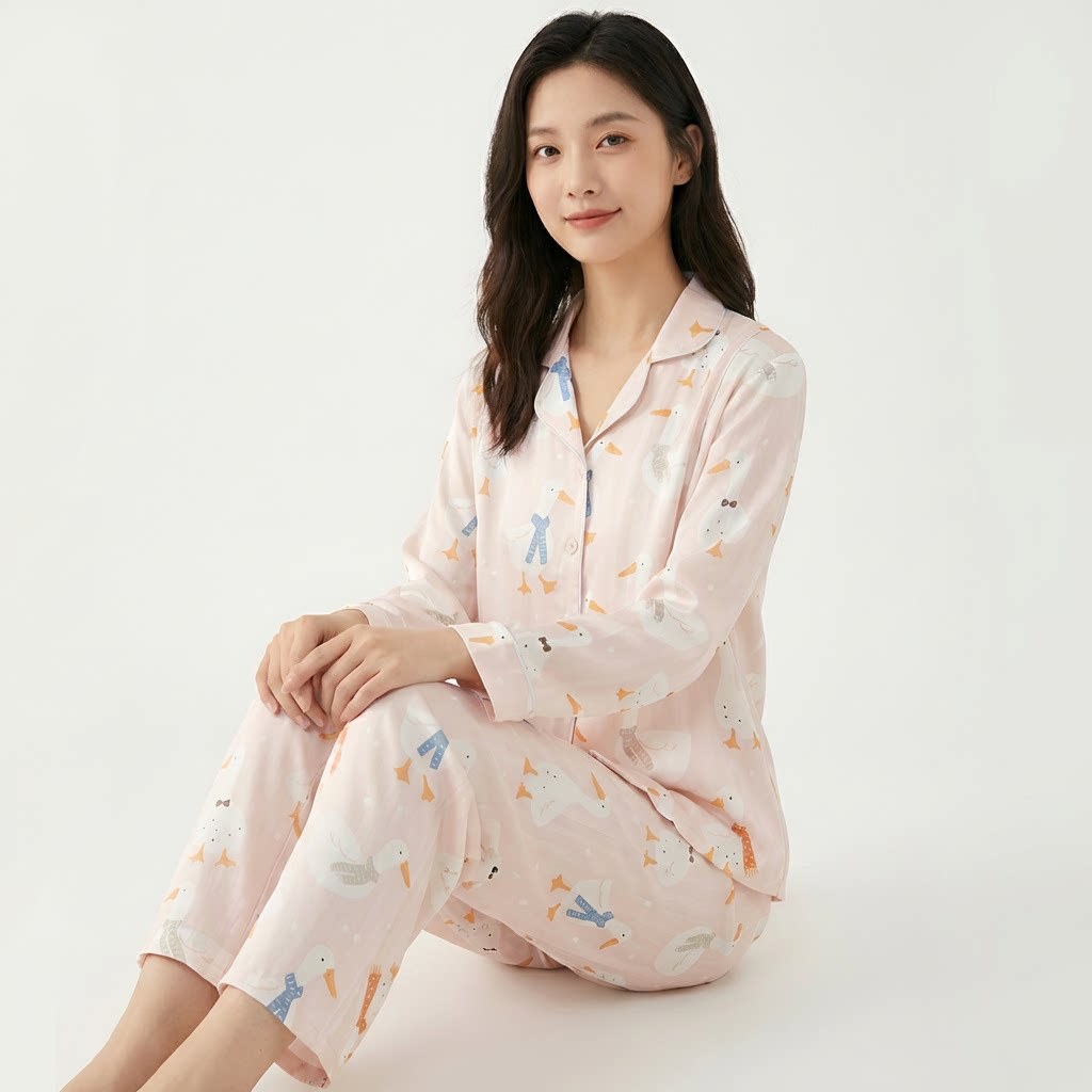 신상 캐릭터 터틀넥 전면 거즈 월자복 봄, 여름, 가을 얇은 긴 소매 임신기