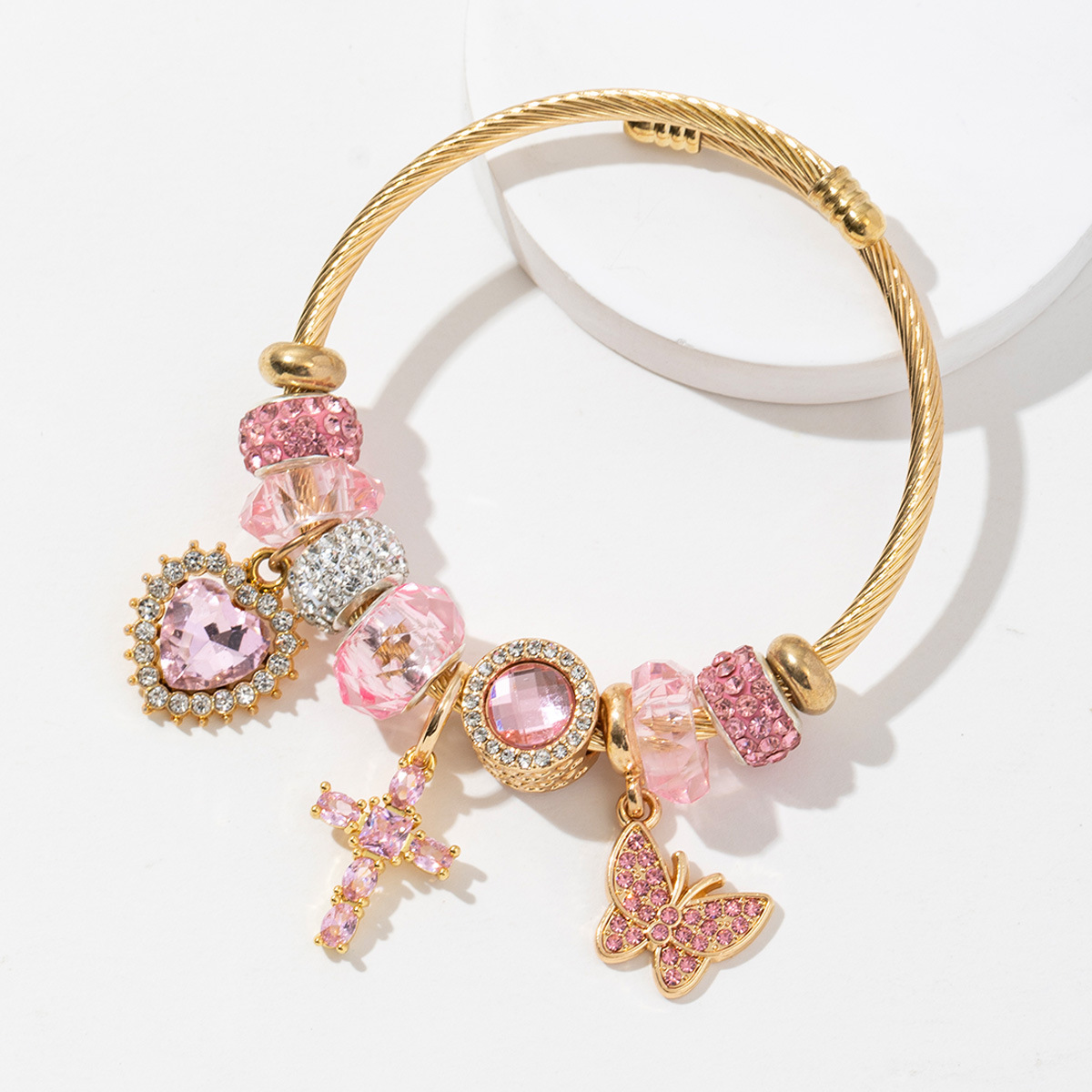 Religious Jesus Virgin Heart Crystal Tree Of Life Butterfly Bangle_voghion.com