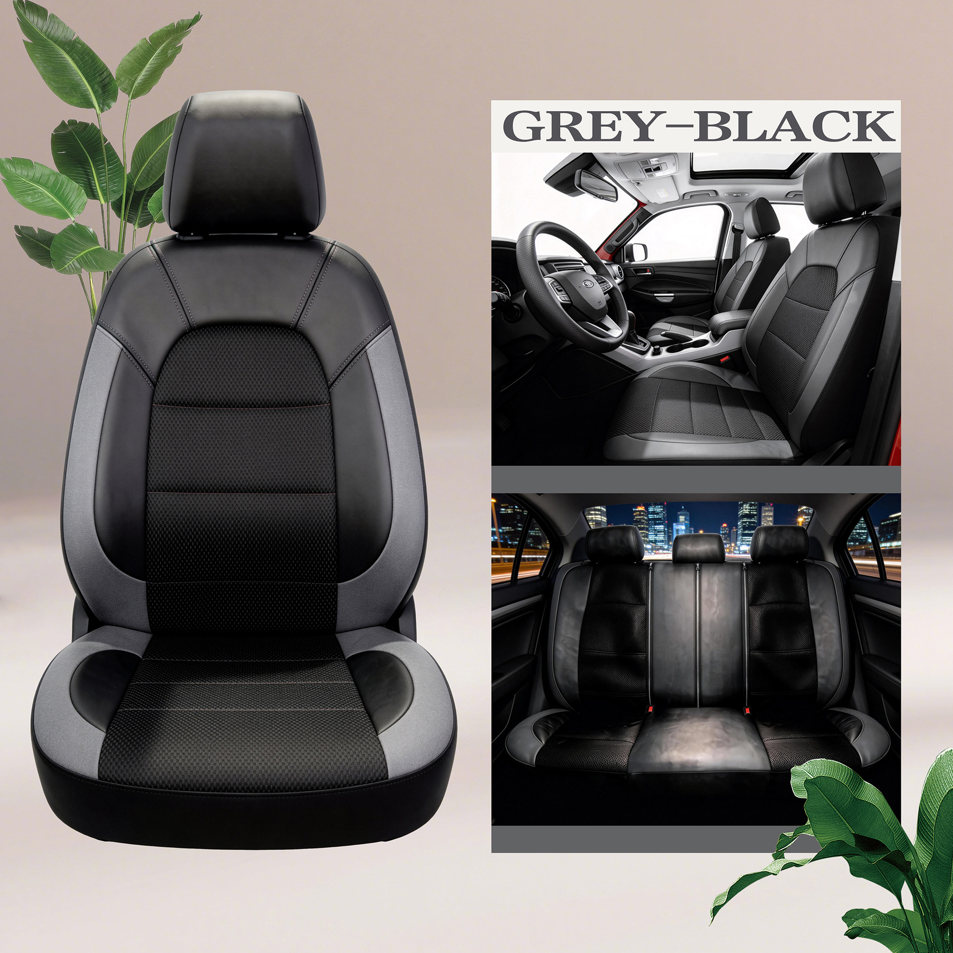 Universal seat covers from the manufacturer, leather style, suitable for all seasons, with a triangular grid pattern, sandwich construction, full coverage car seat cushion