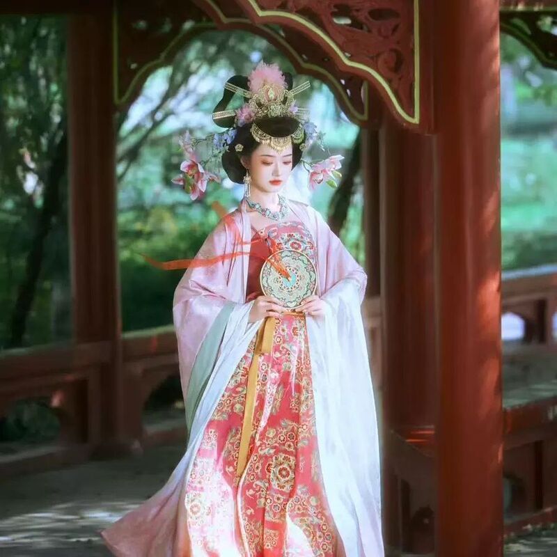 【Flower Moon Night】Tang Dynasty Hanfu Five Dynasties Late Tang Pink Flower-Adorned Lady Portrait Autumn Winter Large Sleeve Shirt Set Summer New Style 【Flower Moon Night】Tang Dynasty Hanfu Five Dynasties Late Tang Pink Flower-Adorned Lady Portrait Autumn Winter Large Sleeve Shirt Set Summer New Style