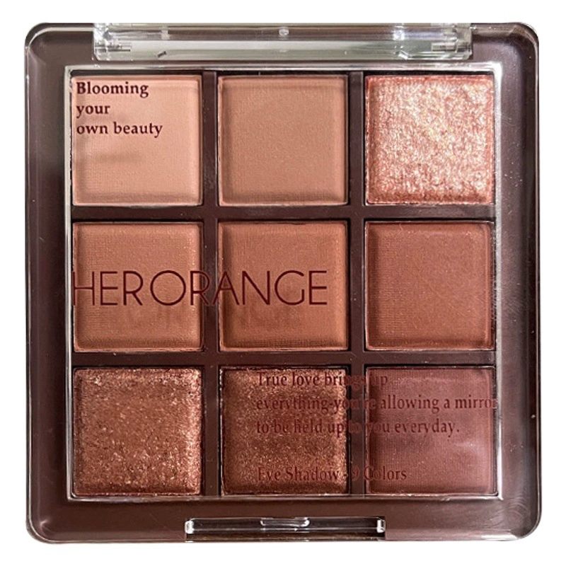 Палитра теней для век HERORANGE из девяти оттенков шоколадных оттенков с перламутровым и матовым финишем, крупными блестками и мелким шиммером, доступная для начинающих.