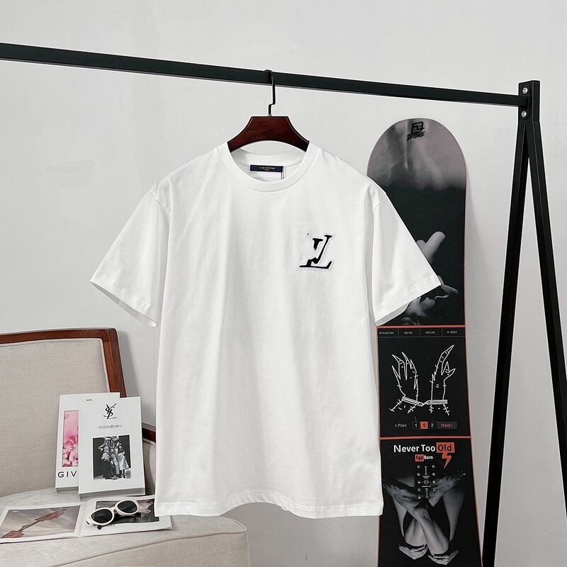 Summer New Trendy Brand Lv Letter-Cut Color-Block Logo Short-Sleeve T-Shirt Unisex Wholesale Dropshipping Summer New Trendy Brand Lv Letter-Cut Color-Block Logo Short-Sleeve T-Shirt Unisex Wholesale Dropshipping