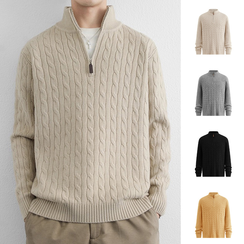 Half-Zip Knitted Sweater Men's Twist Stand Collar Autumn and Winter Outer Wear Light Luxury Style Business Casual Foreign Trade Cross-Border Wholesale Half-Zip Knitted Sweater Men's Twist Stand Collar Autumn and Winter Outer Wear Light Luxury Style Business Casual Foreign Trade Cross-Border Wholesale