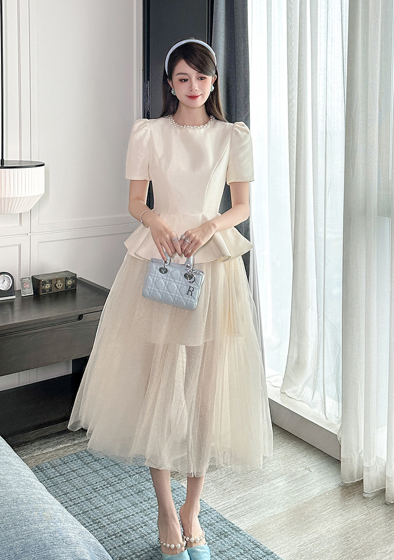 Đầm lưới phồng thon gọn thắt eo phong cách Pháp — Màu đen chi tiết 9