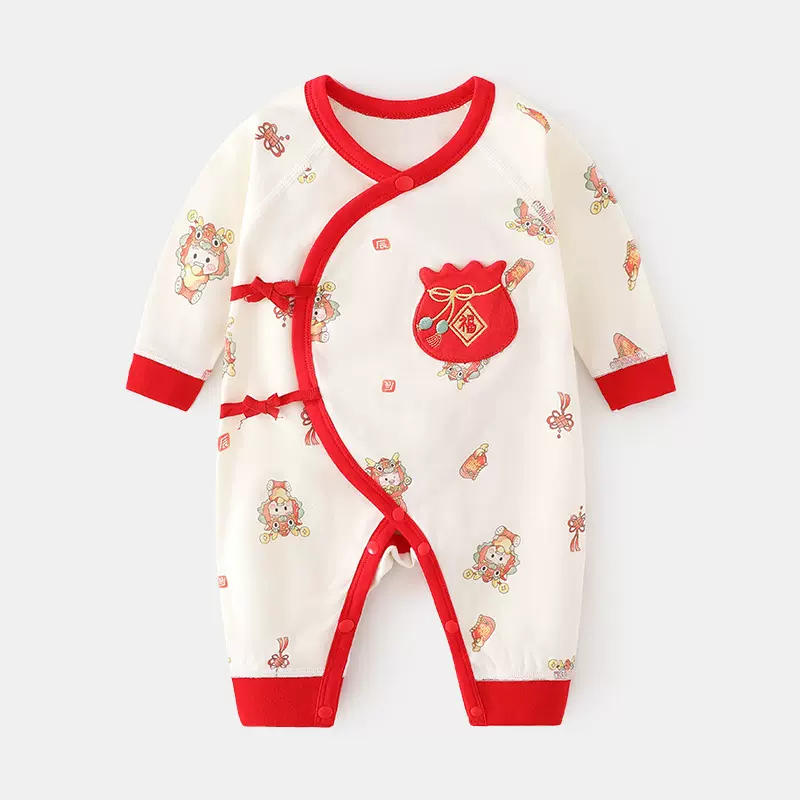 新生婴儿连体衣蝴蝶衣拜年服哈衣秋冬纯棉初生和尚服爬服福袋宝宝