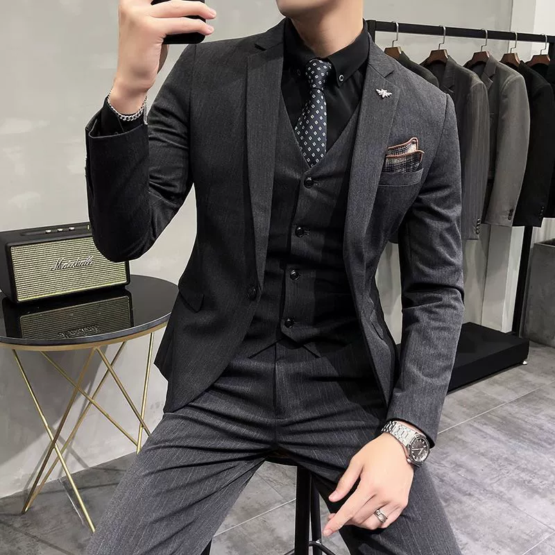 Мужской классический костюм, пиджак, платье, комплект, slim fit, 3 предмета комплект