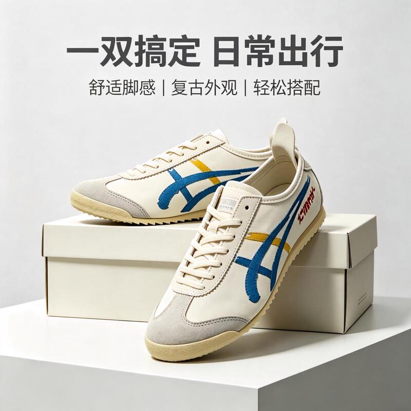 Pure original Onitsuka Tiger unisex white sneakers MEXICO 66 DELUXE made in Japan, lambskin leather casual shoes for couples