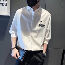 男士时尚短袖衬衫夏季七分袖寸衫休闲痞帅夏装2023新款半袖小衬衣