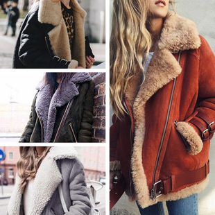 Ebay Amazon wish motorcycle deerskin fleece lamb coat women's lapel fur cotton coat