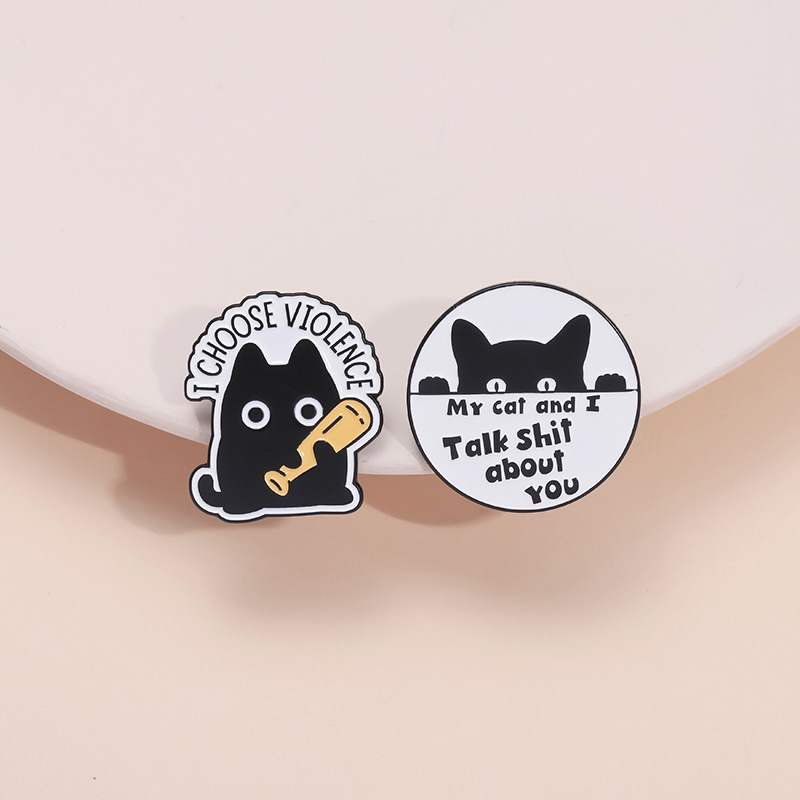 Unisex Gender Cute Pin Cartoon Letter Cat Alloy Metal Plating Unisex Brooches
