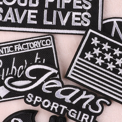 勵新電腦繡花英文字母黑白補丁貼服裝輔料徽章電腦繡花章刺繡布貼