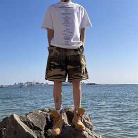 美式复古工装高街痞帅迷彩短裤男夏季潮牌宽松百搭四分裤休闲中裤