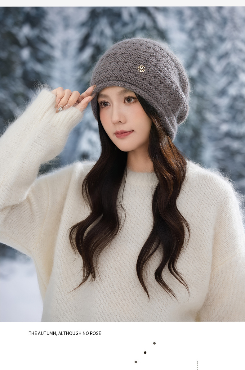Autumn Winter Women Fashion Versatile Knitted Solid Color Head Wrap Warm Thickened Fleece Yarn Mom Hat_voghion.com