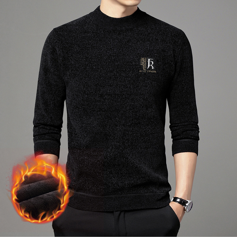 Suéter de los hombres de invierno Nuevo engrosamiento cálido camisa de fondo medio cuello alto de lana forrada chenille suéter de los hombres de entrega