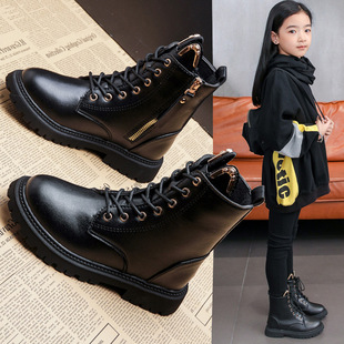 Girls' Short Boots Winter 2025 New Korean Style British Style High-Top Kidsren's Boots Fleece-Lined Little Girls' Single Boots