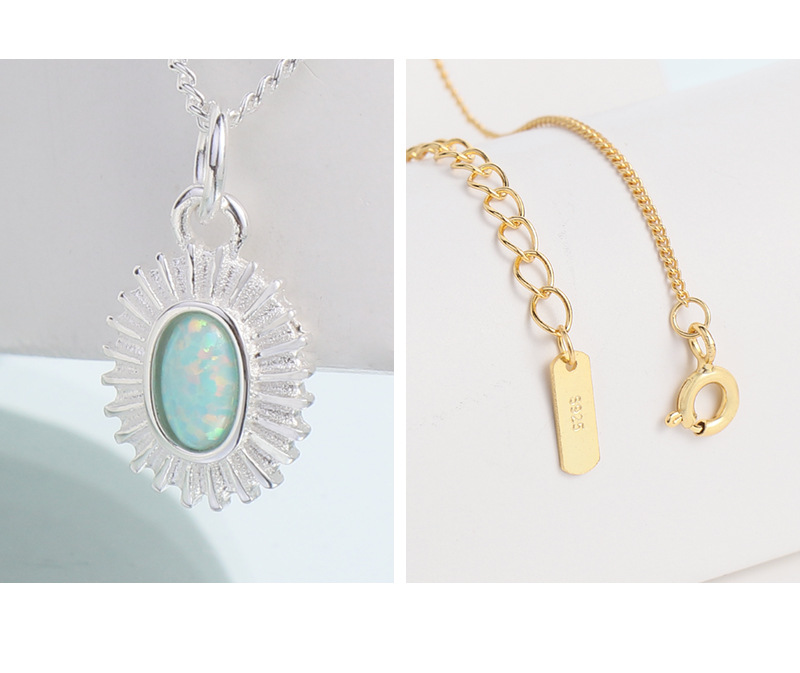 Synthetic Opal Stone Inlay Material Pendant Necklace Classification 925 Sterling Silver Plating Sun Pendant Necklace
