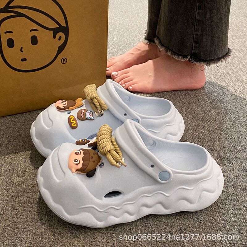 绑带洞洞鞋女2025夏季新款卡通可爱增高防滑包头软底外穿百搭拖鞋|undefined