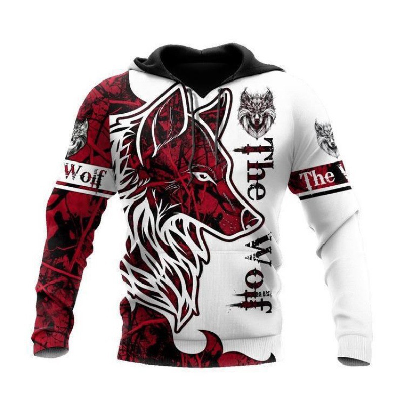 Personalidad de otoño e invierno suéter 3D transfronterizo popular para hombre con estampado de animales fresco calle vikingos serie sudadera con capucha