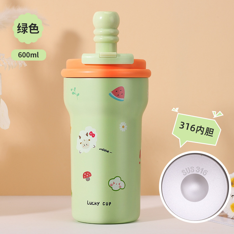 陶瓷内胆保温杯新款316不锈钢卡通创意高颜值吸管杯大容量双饮杯|undefined
