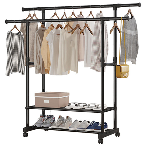 Kaidi floor-standing clothesline simple double pole telescopic lifting and moving clothesline factory clothes rack hanger reinforced 