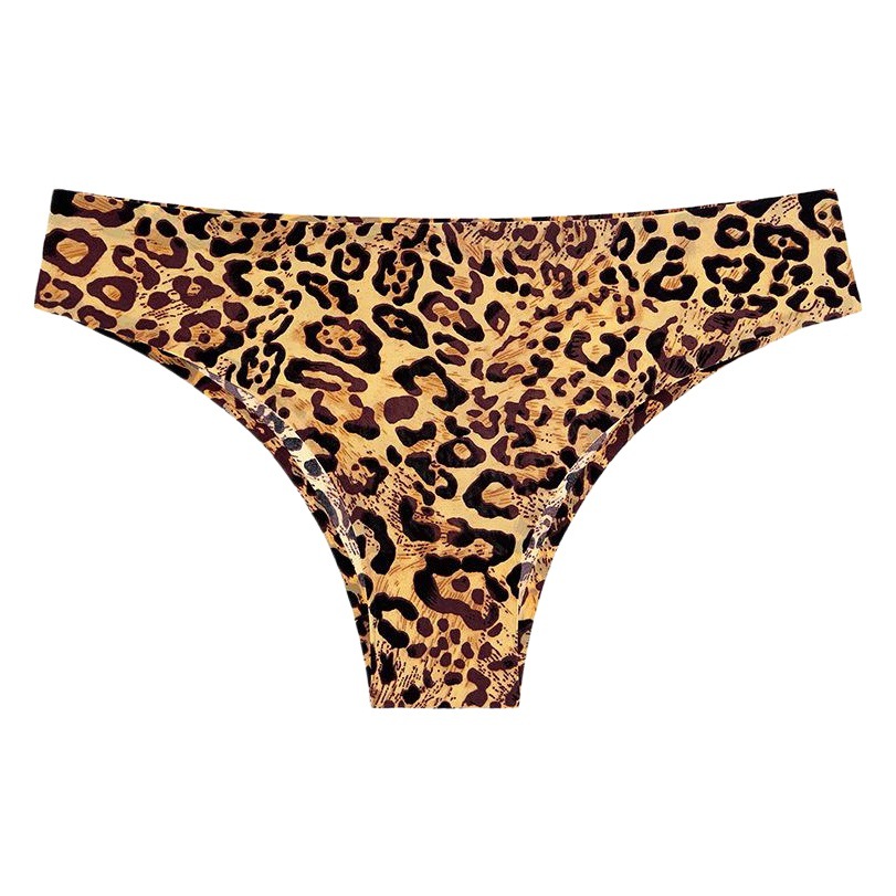 Tanga de las mujeres de seda de hielo sexy estampado de leopardo de una pieza sin costuras pantalones de T de las mujeres europeas y americanas invisibles escritos de las mujeres puro deseo