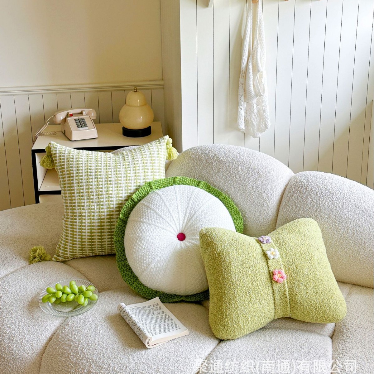 Cross-Border New Light Green Knitted Pillow Cover Sofa Cushion Lumbar Pillow Lotus Leaf Pattern Futon