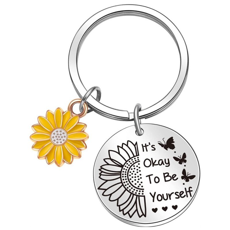 Amazon Hot Sunflower Butterfly Gift for Girls and Son Birthday Gift Encouragement Gift Stainless Steel Keychain