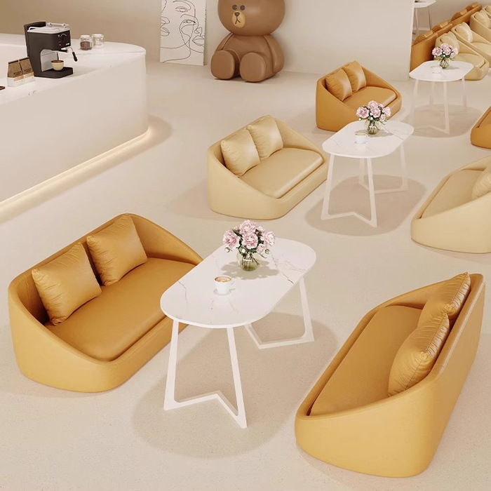 Diseñador sofá leche tienda de té cafetería tienda de postres tarjeta asiento barbecue tienda de snack mesa y silla combinación de viento crema