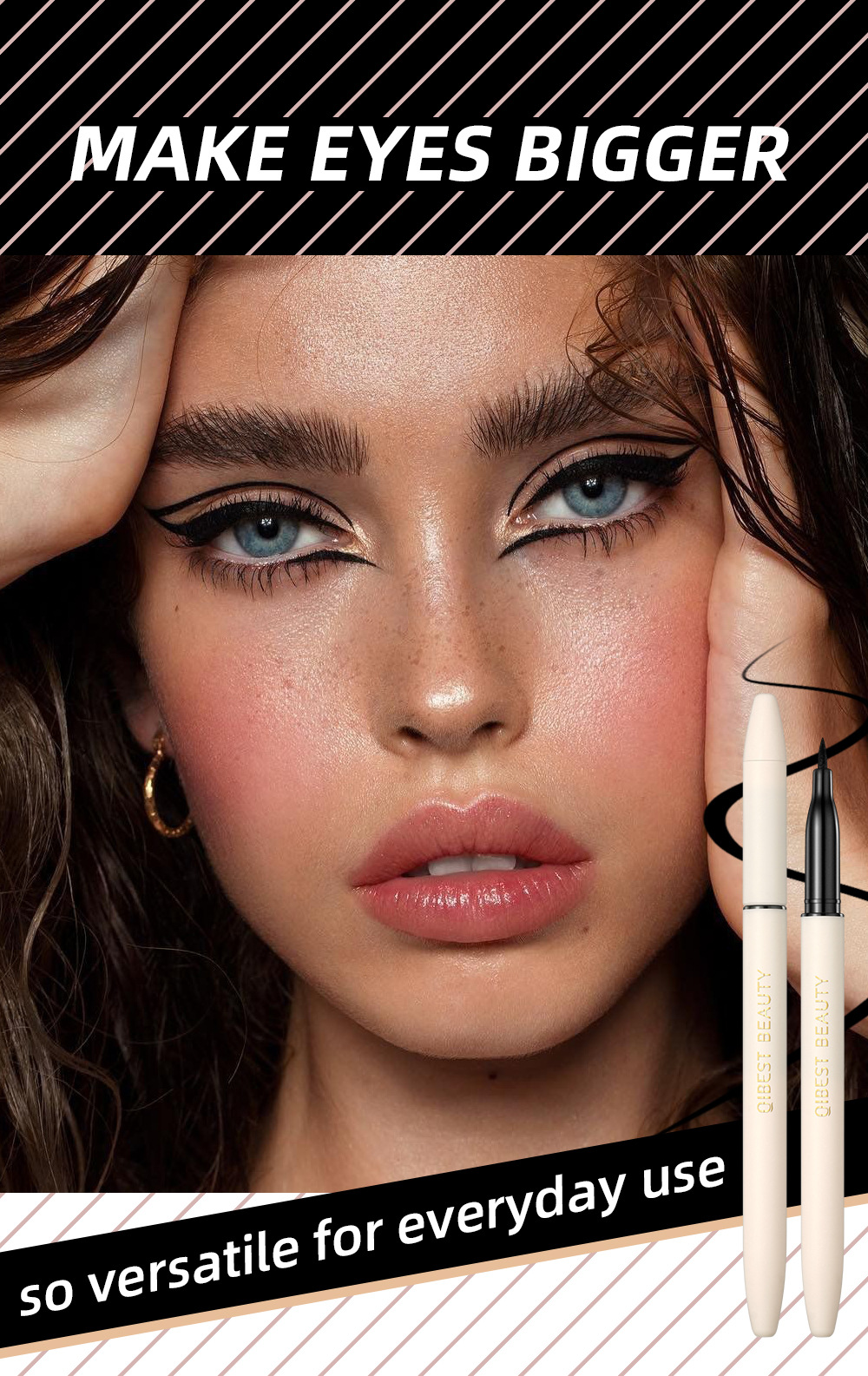 QIBEST eyeliner liquid pen is waterproof, sweat-proof, does not smudge, does not smudge makeup, and is a dark eyeliner pen that dries quickly for beginners undefined