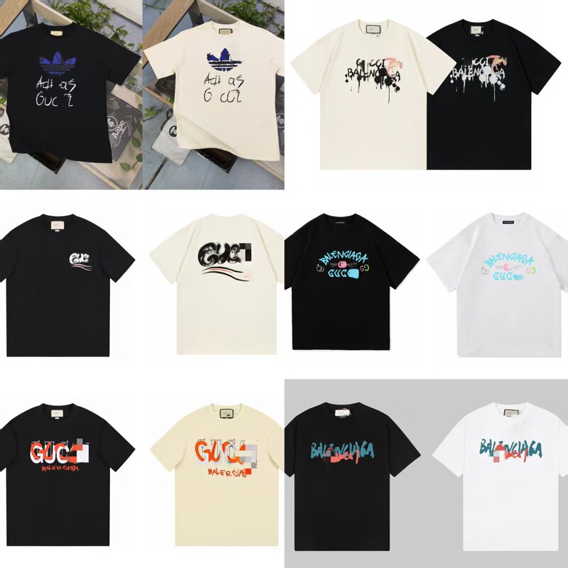 Cross-Border 26Ss Summer High-End Gu Brand Collaboration European and American Trendy Brand Unisex Letter Print Round Neck Loose T-Shirt