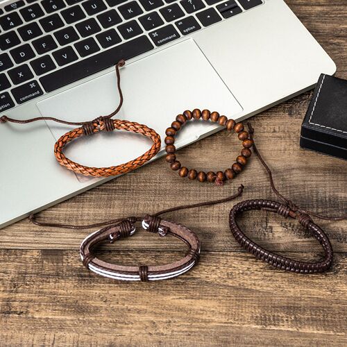 Men's Fashionable Steel Strap Quartz Watch + Bracelet Set-5PCS/Set