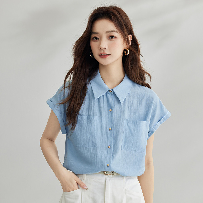 通勤気質小飛袖半袖シャツ女性のための 2025 夏のファッションハイエンド多用途シャツトップ A4574|undefined
