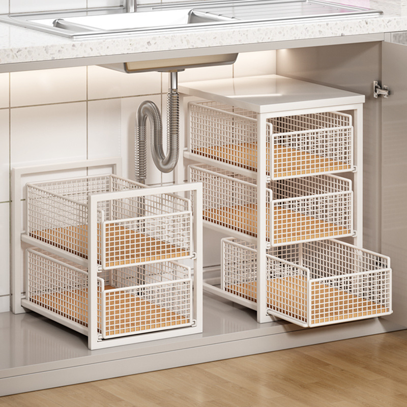 Rack de almacenamiento de fregadero tipo cabina de baño de extracción caja de almacenamiento debajo del gabinete de baño multicapa bastidor de la cesta deslizante debajo del marco estratificado