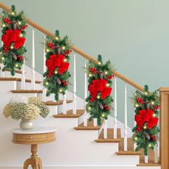 Christmas Garland Ornament 2023 Hong Kong Love LED Stair Red Vine Bow Flower Ring Pinecone Decoration Wholesale