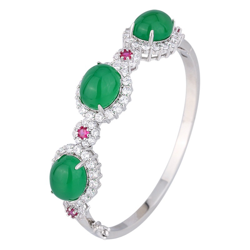 Zhuang Live joyas de cobre inferior chapado en oro simulación rojo corindón Calcedonia verde superficie diamante con incrustaciones pulsera piedra principal 10*12