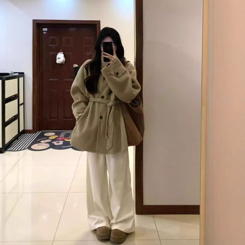 驼色呢子大衣女款2025新款秋冬高级感宽松小个子早春立领毛呢外套|undefined