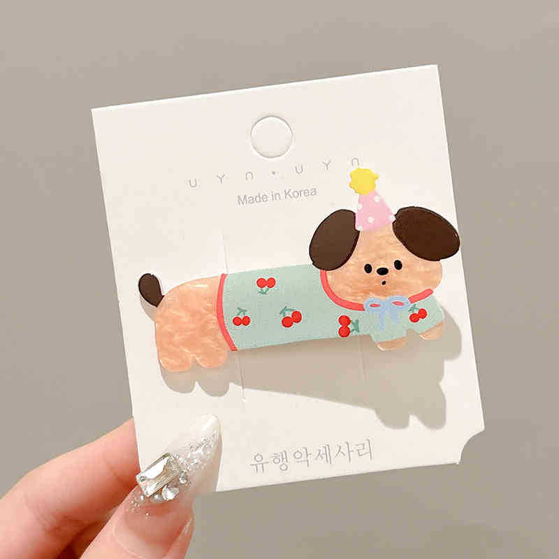 Cumpleaños perrito clips acrílico niñas lindas clip de cabello frontal lateral clip de cabello fruncado clips tocado infantil