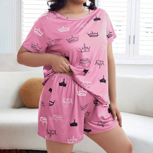 Dedicated thin sleepwear set for women - summer loose T-shirt and shorts, plus-size home clothes set