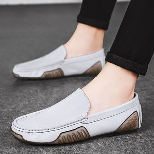 Four Seasons Men's Cowhide Pea Shoes Cross-border Large Size Men's Leather Shoes Comfortable Soft Bottom Driving Shoes for Men
