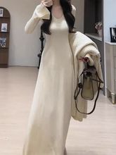 法式长袖德绒连衣裙子女装2024秋冬季新款气质内搭包臀长裙a字裙