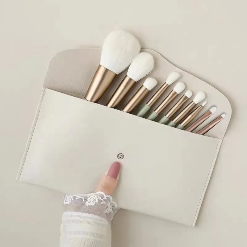 10 pinceles de maquillaje de marcos verdes, pinceles de tinta suave, pinceles de sombra de ojos, herramientas de pelo suave de animales