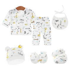 Foreign Trade: European & American Style Newborn Long-Sleeve Crotch-Closed 6-Piece Lace-UP Baby Clothes Set, Including Infant Underwear Suit