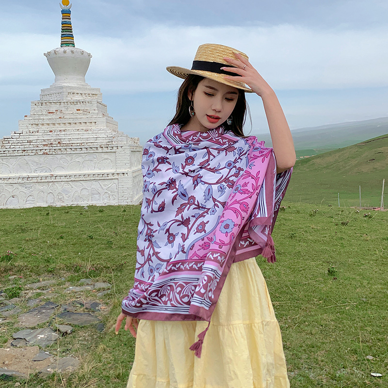 Verano estilo étnico negro vid algodón y lino sensación de moda capa exterior Yunnan Tíbet viaje foto chal