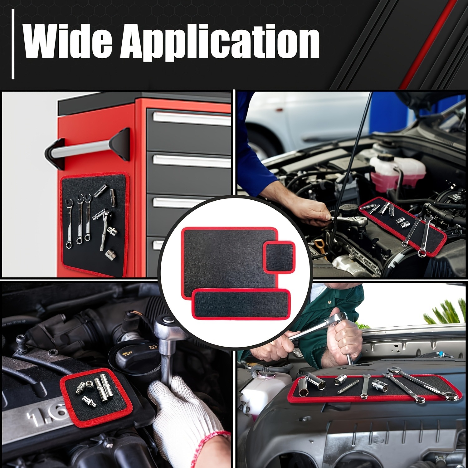Cross-border 3-piece set of magnetic tool mats, black and red magnetic tool storage mats, popular magnetic leather board mats