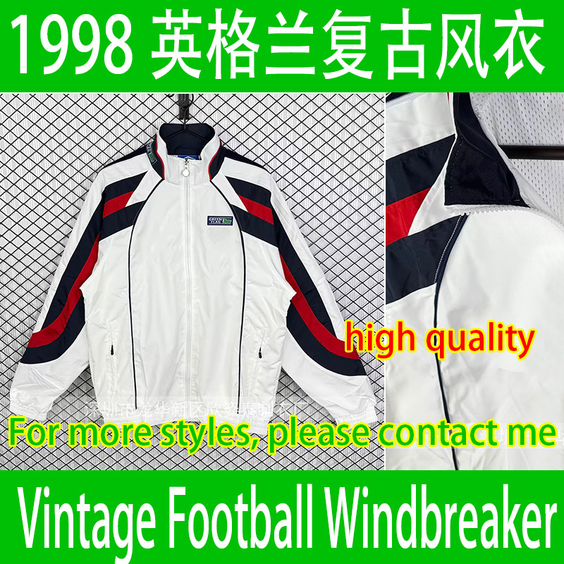 1998 England White Retro Football Windbreaker Vintage Football Track Jacket