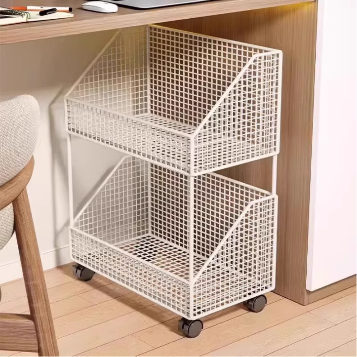 事務机のファイルの文房具の用品は棚の机の下で輪を持って移動する家庭用ワゴン車を持って神器を整理します。|undefined