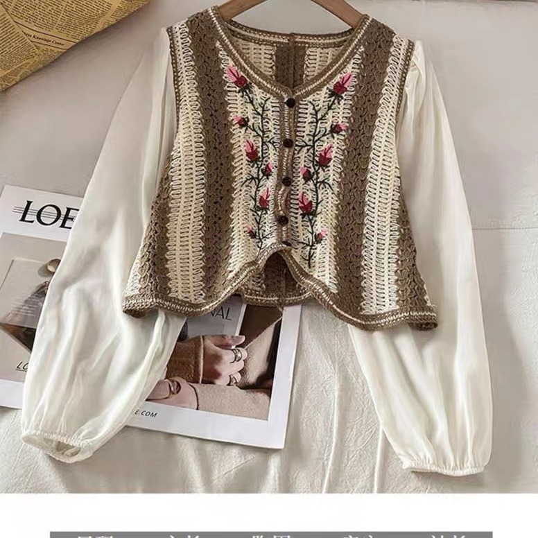 夏季复古雪纺泡泡袖防晒衫女2023年新款春夏文艺范设计感小众衬衫