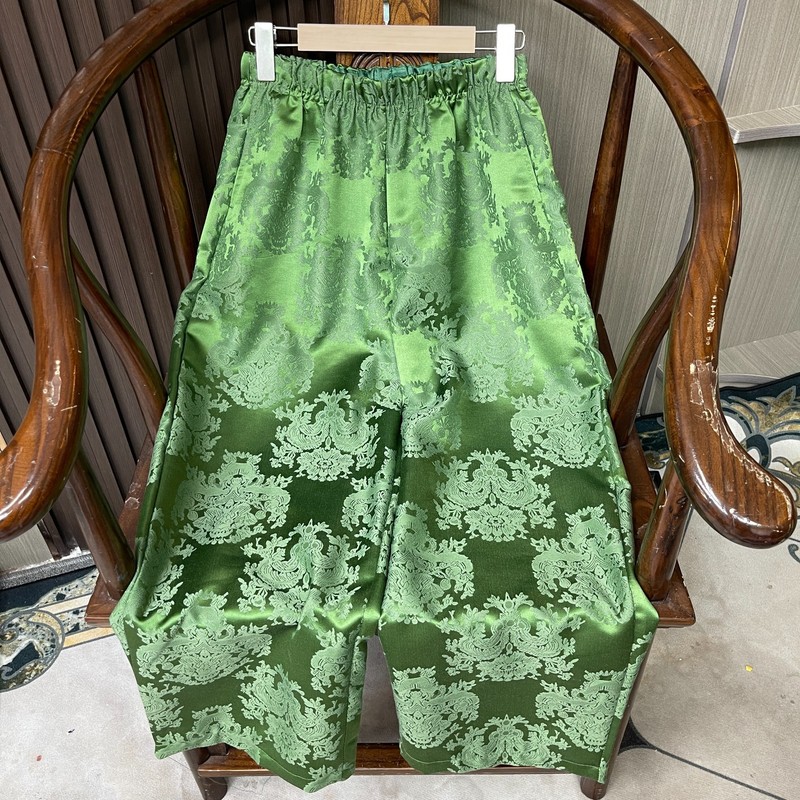 批发直播爆款中式国风时尚宽松休闲高腰显瘦阔腿裤松紧腰九分裤|undefined