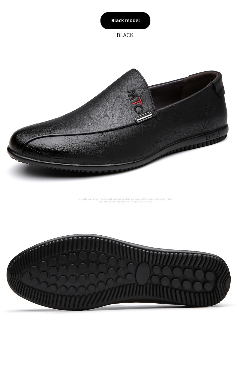 New men's casual bean shoes non-slip breathable set foot soft soles soft surface slip-on leather shoes_voghion.com